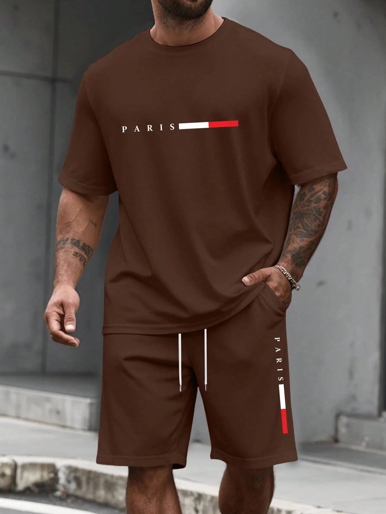 Men’s 2-Piece Tracksuit Set – O-Neck Short Sleeve Shirt & Matching Shorts Running Suit