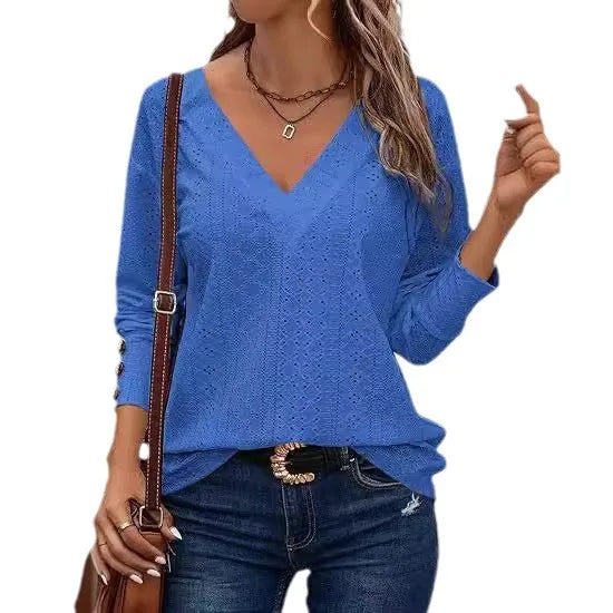 Women’s Spring 2024 Long Sleeve V-Neck Blouse
