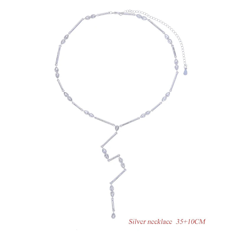 Fashion Special Water Drop Bling Oval CZ Choker Necklace Gold Color Lariat Long Bar Tear Drop Y Shape Long Tassel Women Jewelry