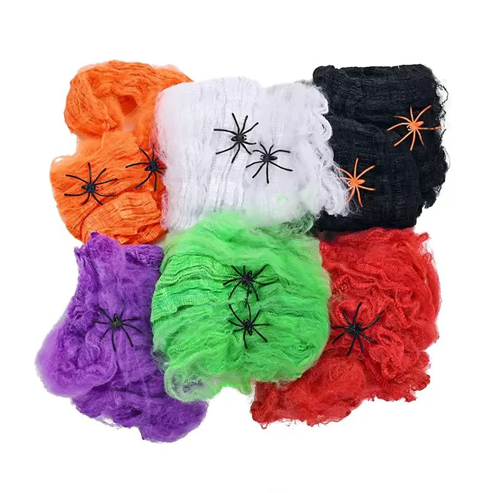 Halloween Spider Web Decoration with Artificial Spider – Stretchy Cobweb for Haunted House, Gothic Home Decor & Spooky Halloween Party