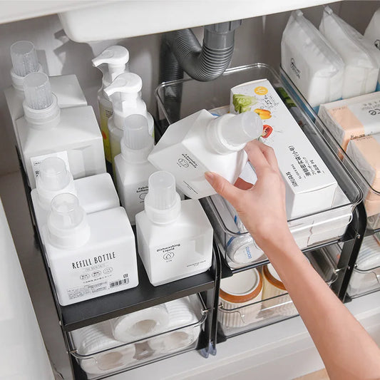 Kitchen Sink Storage Rack, Metal Storage Cabinet Storage Rack, Double-layer Pull-out Storage Rack Under Counter