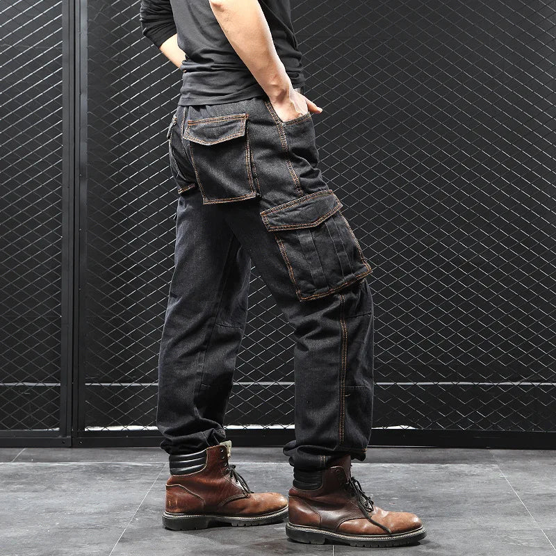 Men's Multi-Pocket Straight Cargo Jeans – Loose Fit Casual Denim