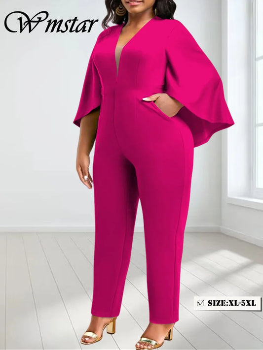 Women Summer Casual V Neck plus‑size rompers and jumpsuits