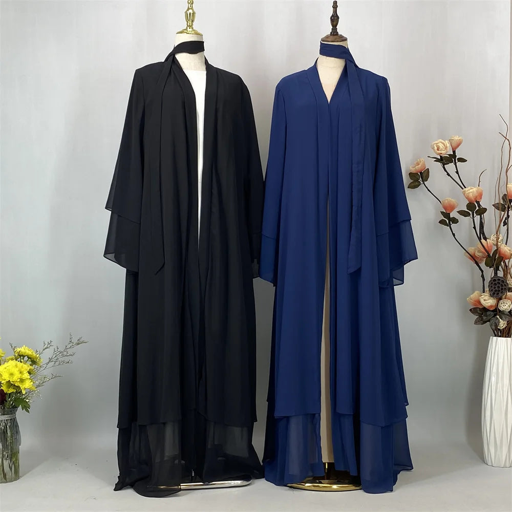 Latest Muslim Abaya – Two-Layer Chiffon Elegant Cardigan Robe for Women