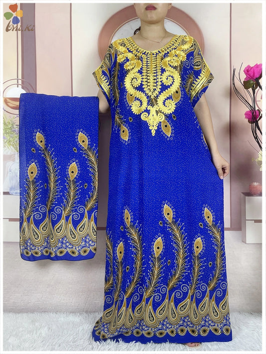 Elegant African Abaya Party Dress – Floral Embroidered Boubou Maxi