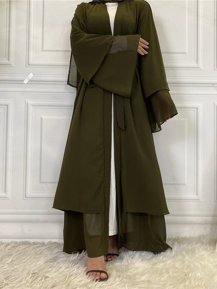 Latest Muslim Abaya – Two-Layer Chiffon Elegant Cardigan Robe for Women