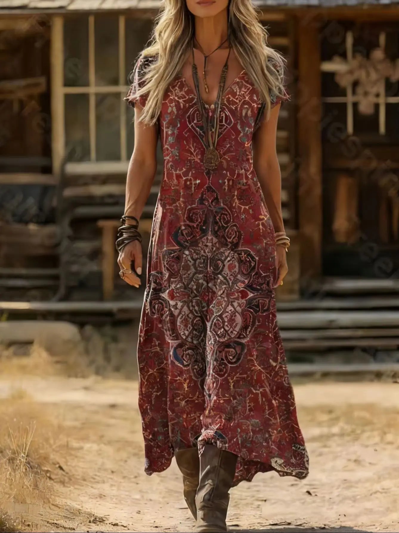 New Style Vintage V-Neck Floral Dress for Women