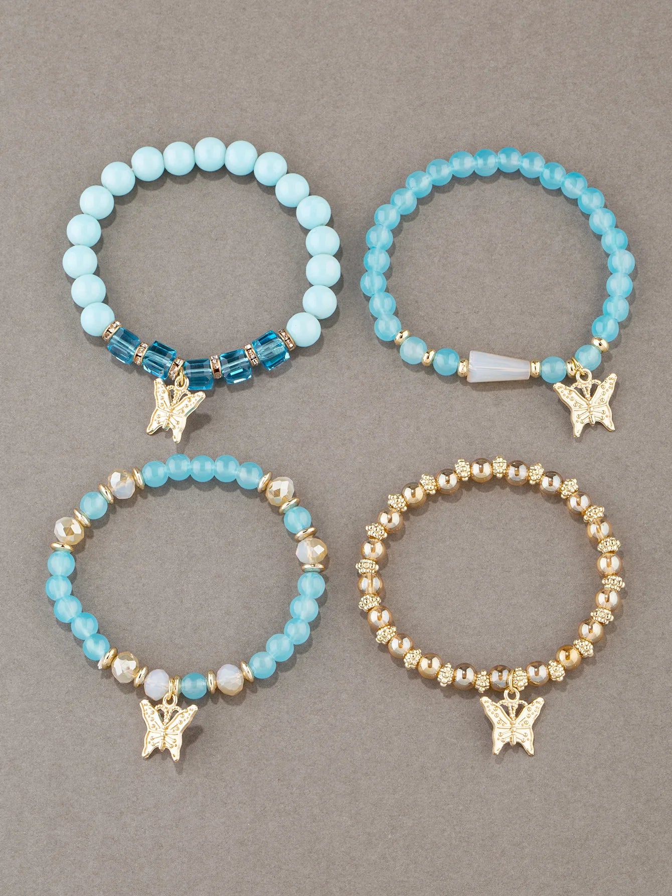 4-Piece Trendy Butterfly Beaded Bracelet Set for Women