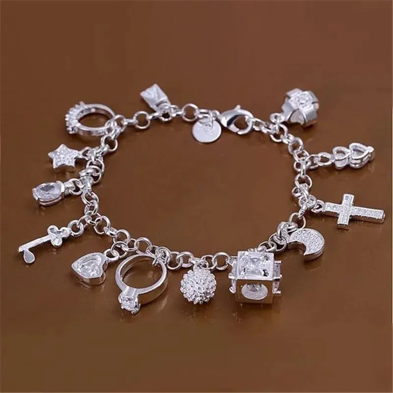 European and American Silver Fashion Bracelet with Thirteen Pendants for Women