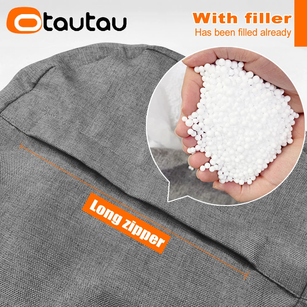OTAUTAU Round Linen Bean Bag Ottoman