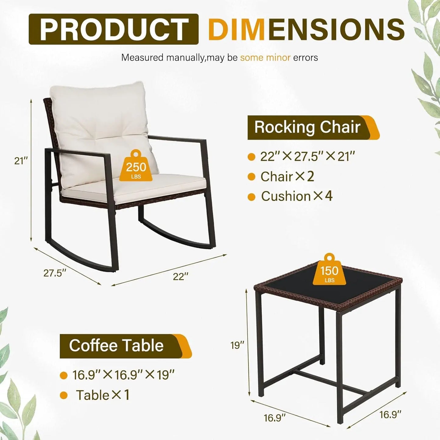SUNCROWN 3-Piece Outdoor Patio Bistro Set with Rocking Chair