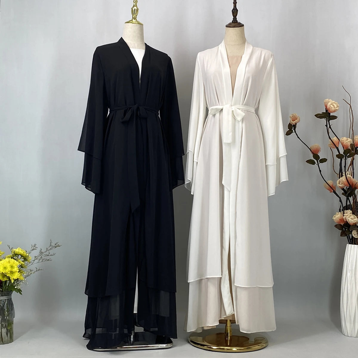 Latest Muslim Abaya – Two-Layer Chiffon Elegant Cardigan Robe for Women