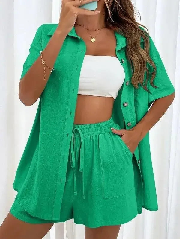 Stay Cool & Stylish This Summer – Women's Cotton Linen Two-Piece Set