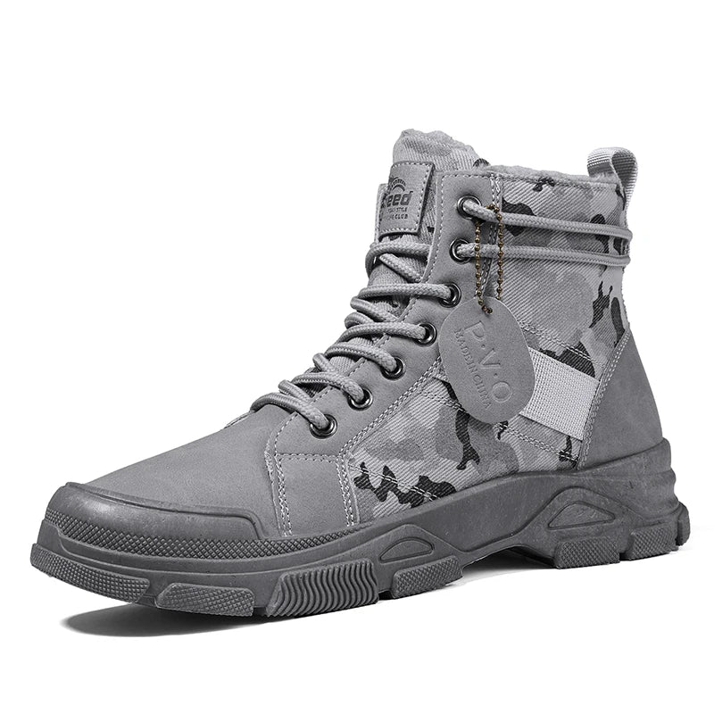 Men's Canvas Boots – New Autumn/Winter Plus Velvet High-Top Warm Casual Outdoor Boots (Camouflage Style)