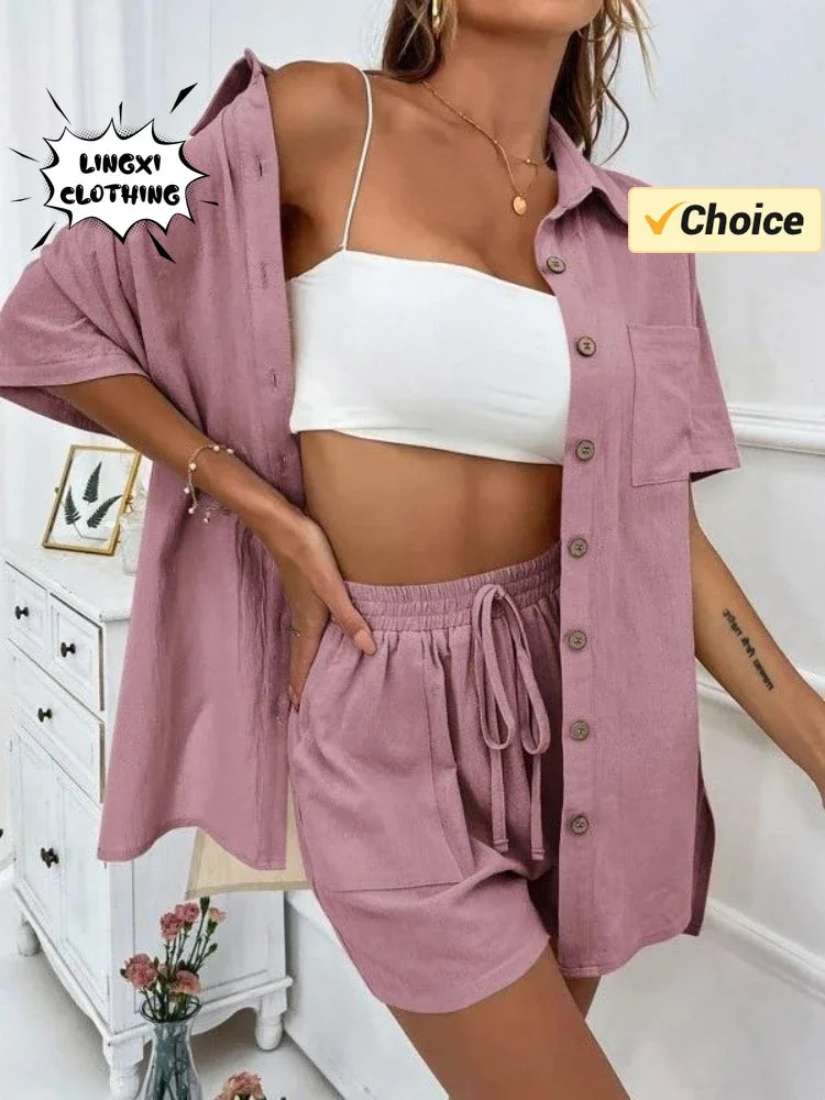 Stay Cool & Stylish This Summer – Women's Cotton Linen Two-Piece Set