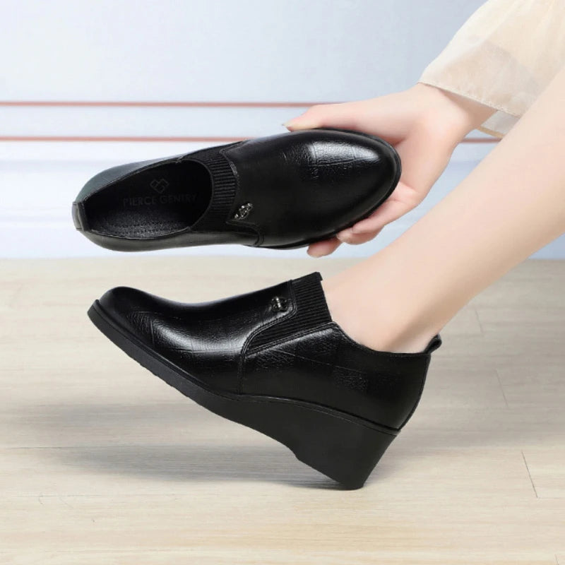 New Trendy Wedge Heel Leather Shoes for Women