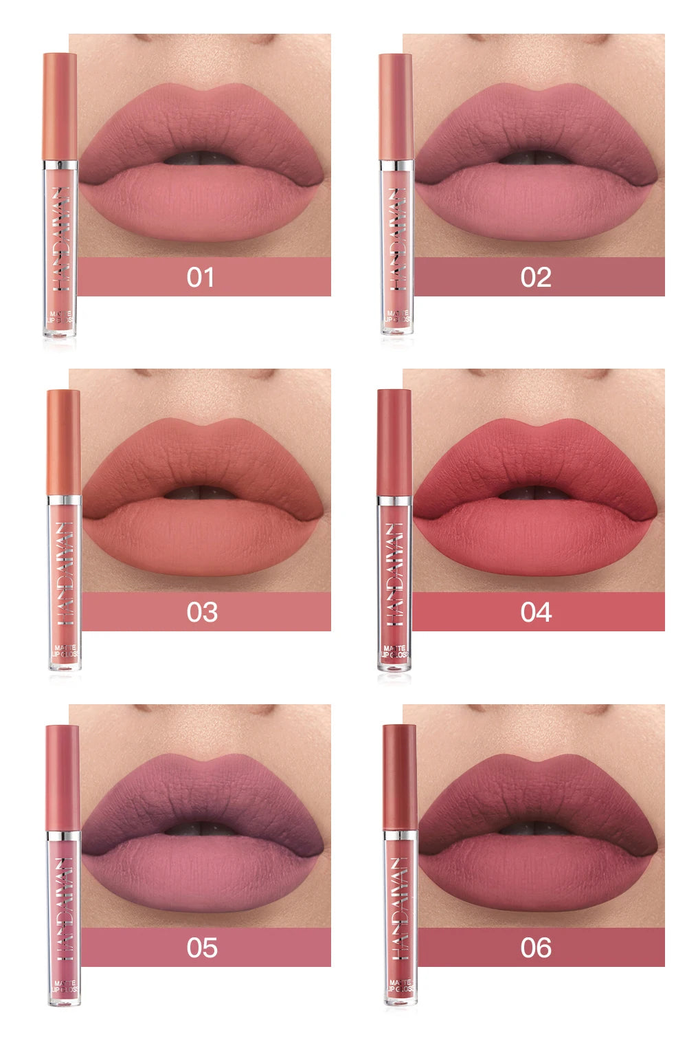 HANDAIYAN Set of 6 Non-Stick Liquid Lipsticks in Cup Packaging