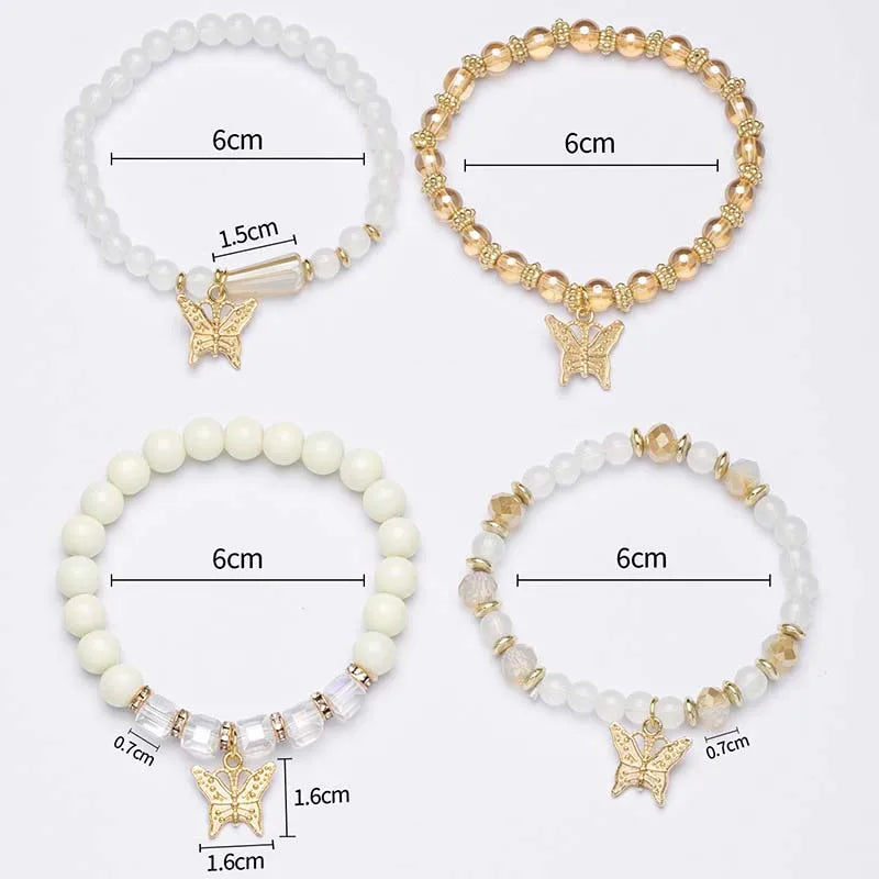 4-Piece Trendy Butterfly Beaded Bracelet Set for Women