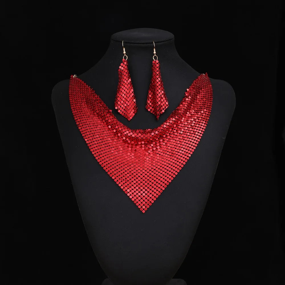 Elegant Indian Jewelry Set – Rhinestone Bib Choker with Matching Earrings