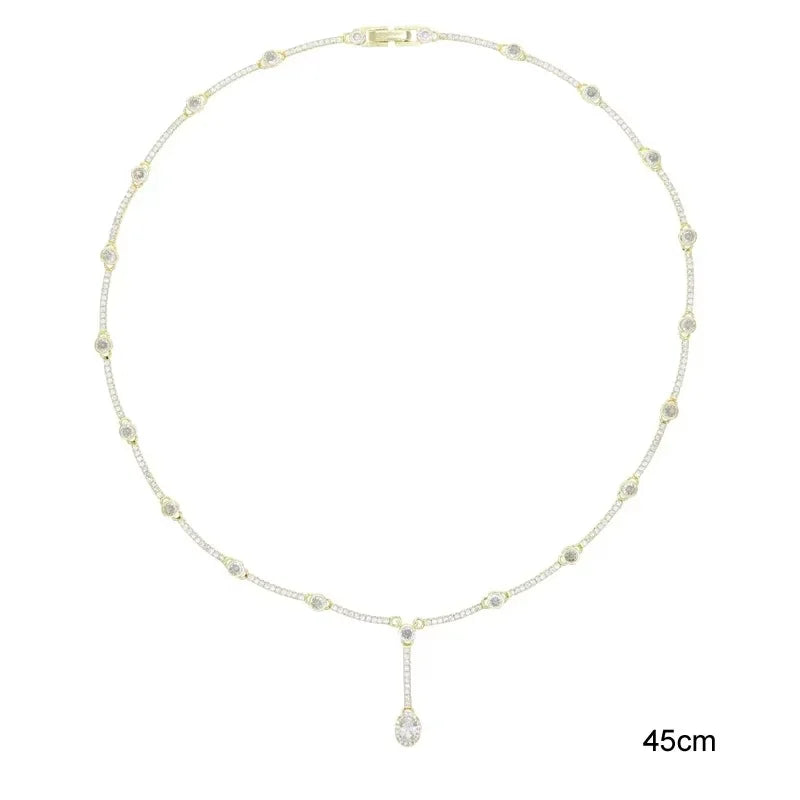 Fashion Special Water Drop Bling Oval CZ Choker Necklace Gold Color Lariat Long Bar Tear Drop Y Shape Long Tassel Women Jewelry