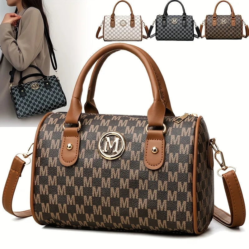 Stylish Women’s Alphabet Shoulder Bag with Golden “M”
