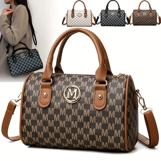 Stylish Women’s Alphabet Shoulder Bag with Golden “M”