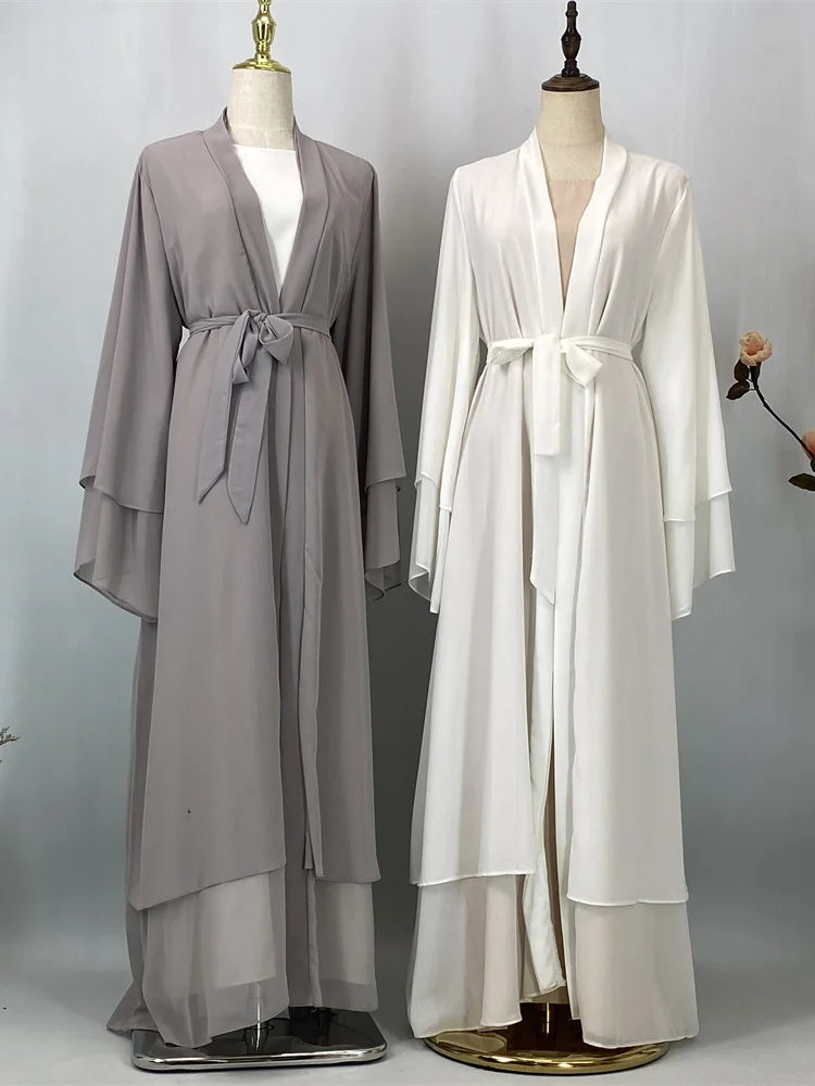 Latest Muslim Abaya – Two-Layer Chiffon Elegant Cardigan Robe for Women