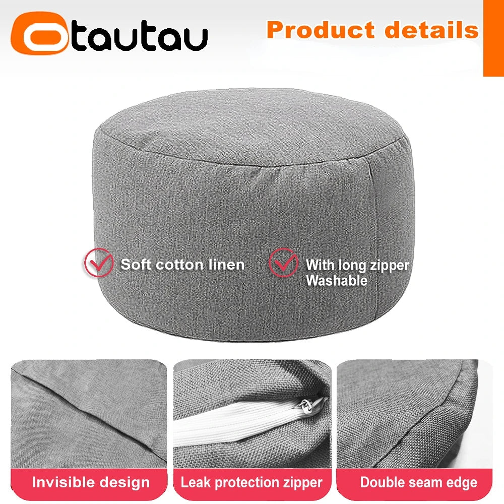 OTAUTAU Round Linen Bean Bag Ottoman