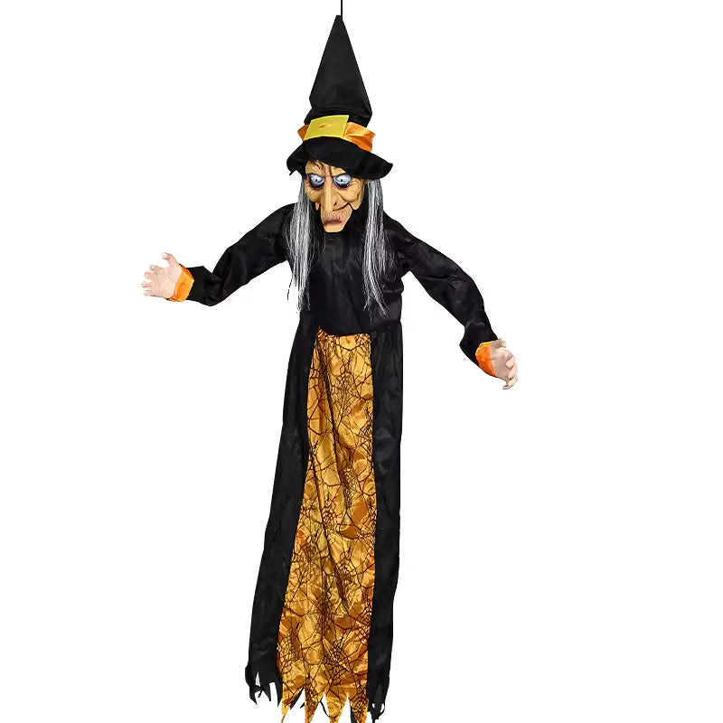 Halloween Talking Witch Animatronic Decoration – Outdoor Spooky Witch Prop with Glowing Red Eyes