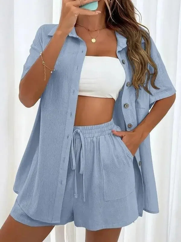 Stay Cool & Stylish This Summer – Women's Cotton Linen Two-Piece Set
