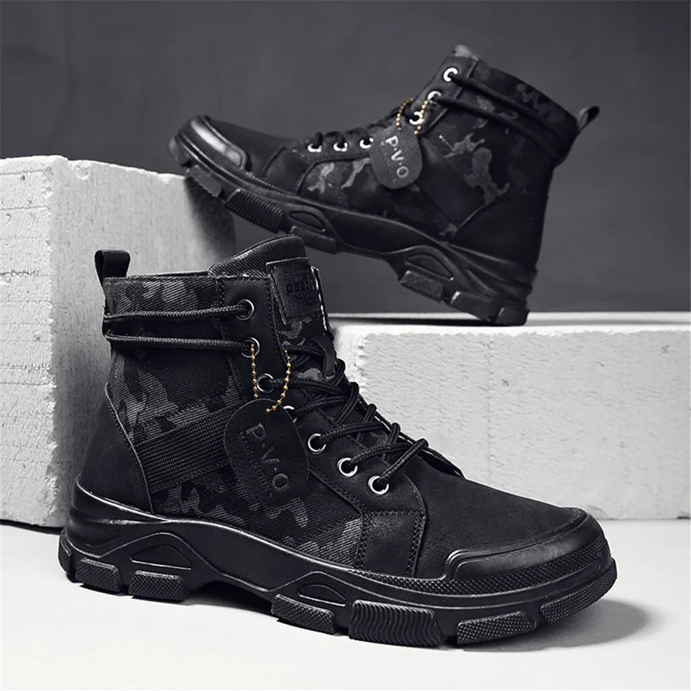 Men's Canvas Boots – New Autumn/Winter Plus Velvet High-Top Warm Casual Outdoor Boots (Camouflage Style)