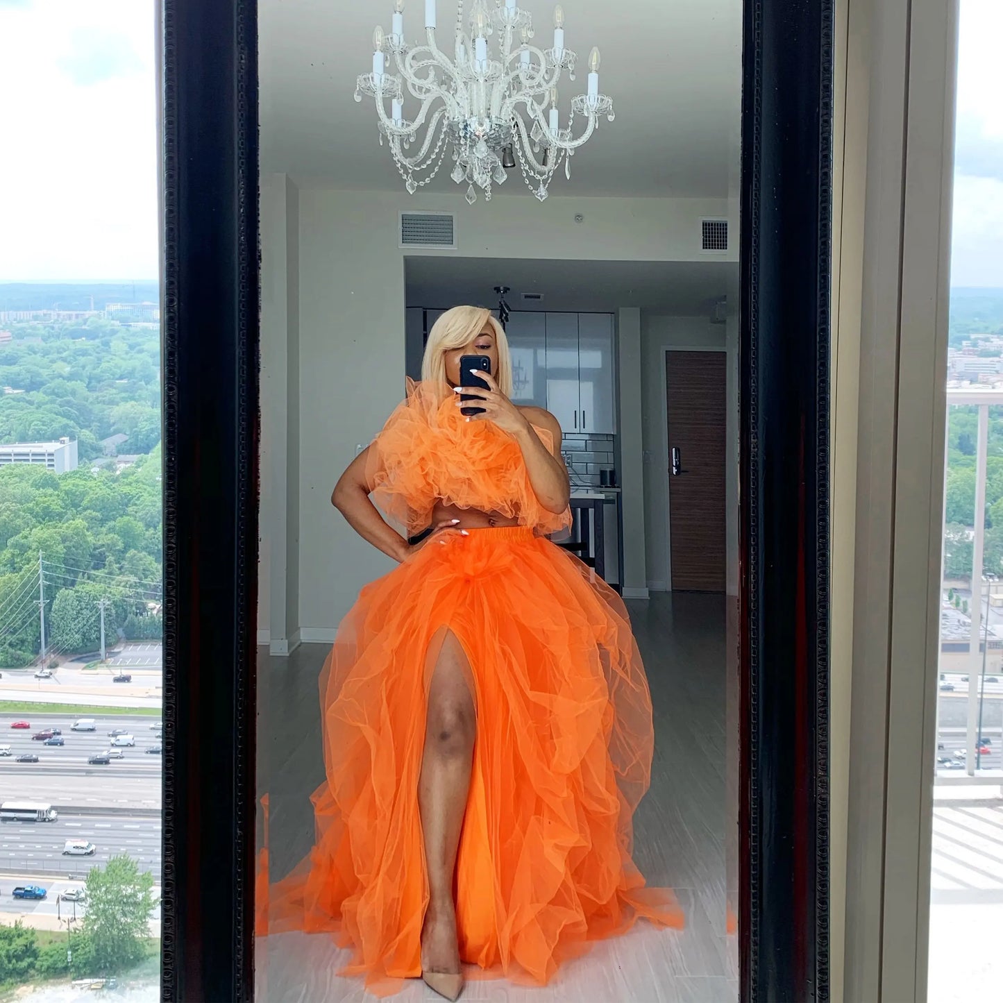 Women’s Tutu Long Skirt – Front Split Layered Tulle Puffy Skirts