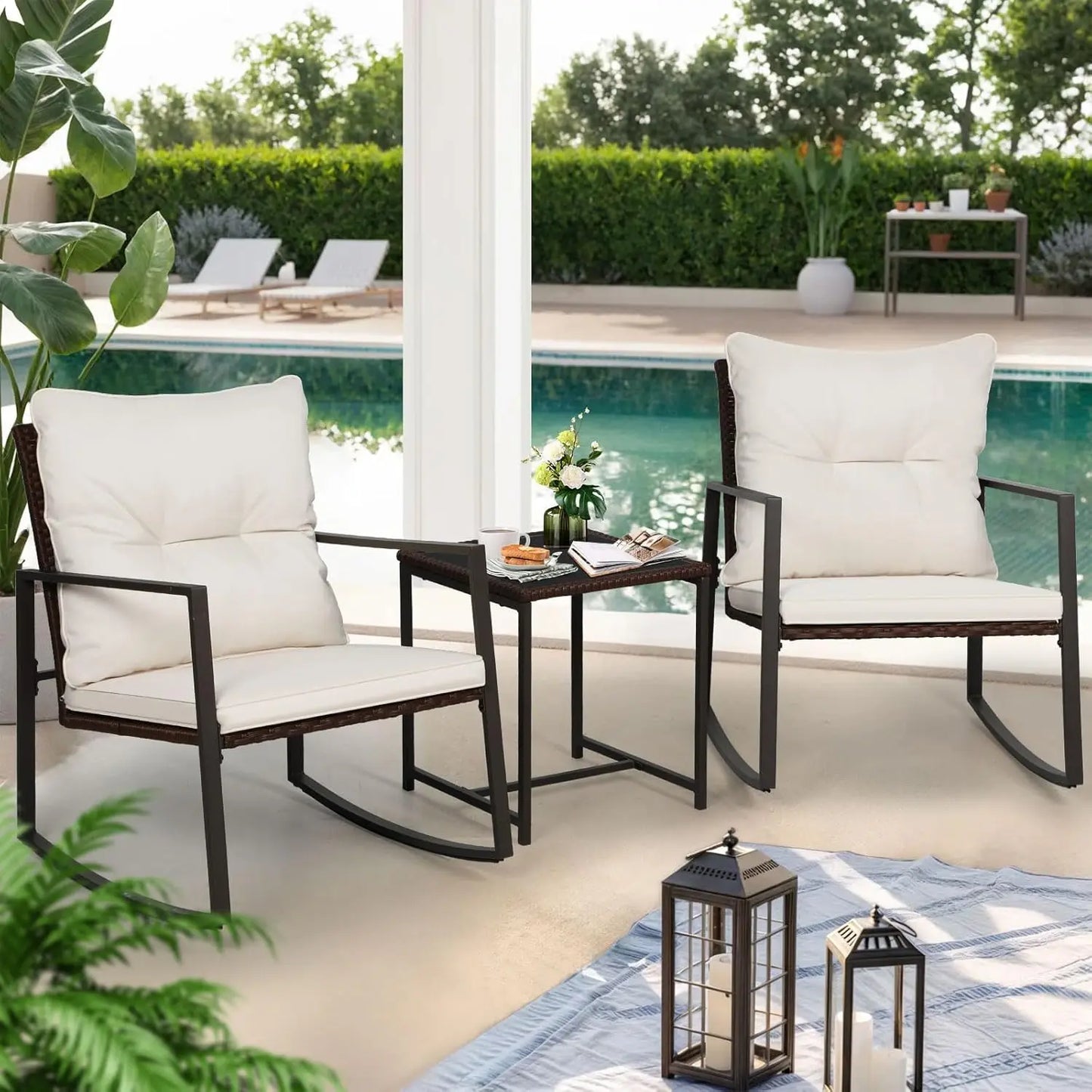 SUNCROWN 3-Piece Outdoor Patio Bistro Set with Rocking Chair
