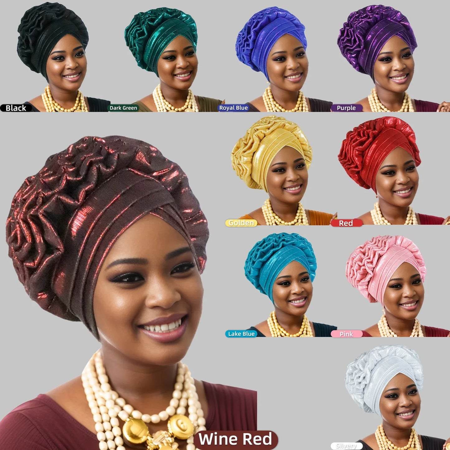 Glitter Ruffled Turban Hijab Bonnet for Women