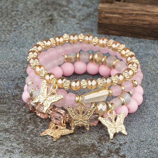 4-Piece Trendy Butterfly Beaded Bracelet Set for Women