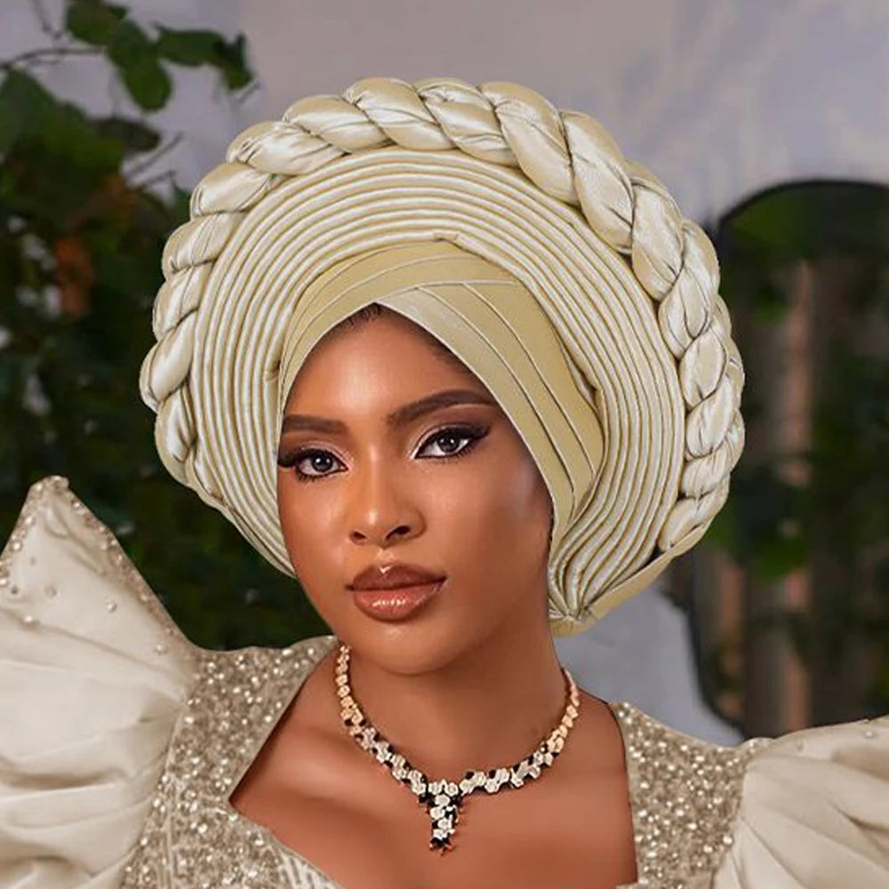 African Auto Gele Headtie – Aso Oke Nigerian Wedding & Party Head Wrap