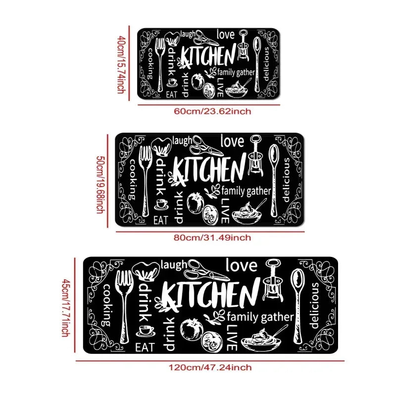 Kitchen Cutlery Theme Washable Floor Mat
