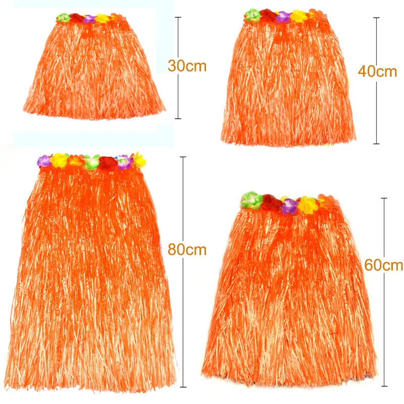 Hawaiian Grass Skirt for Kids – Hula Dance Party Costume, Flamingo Aloha Luau Theme Party Supplies, Hawaiian Party Favors