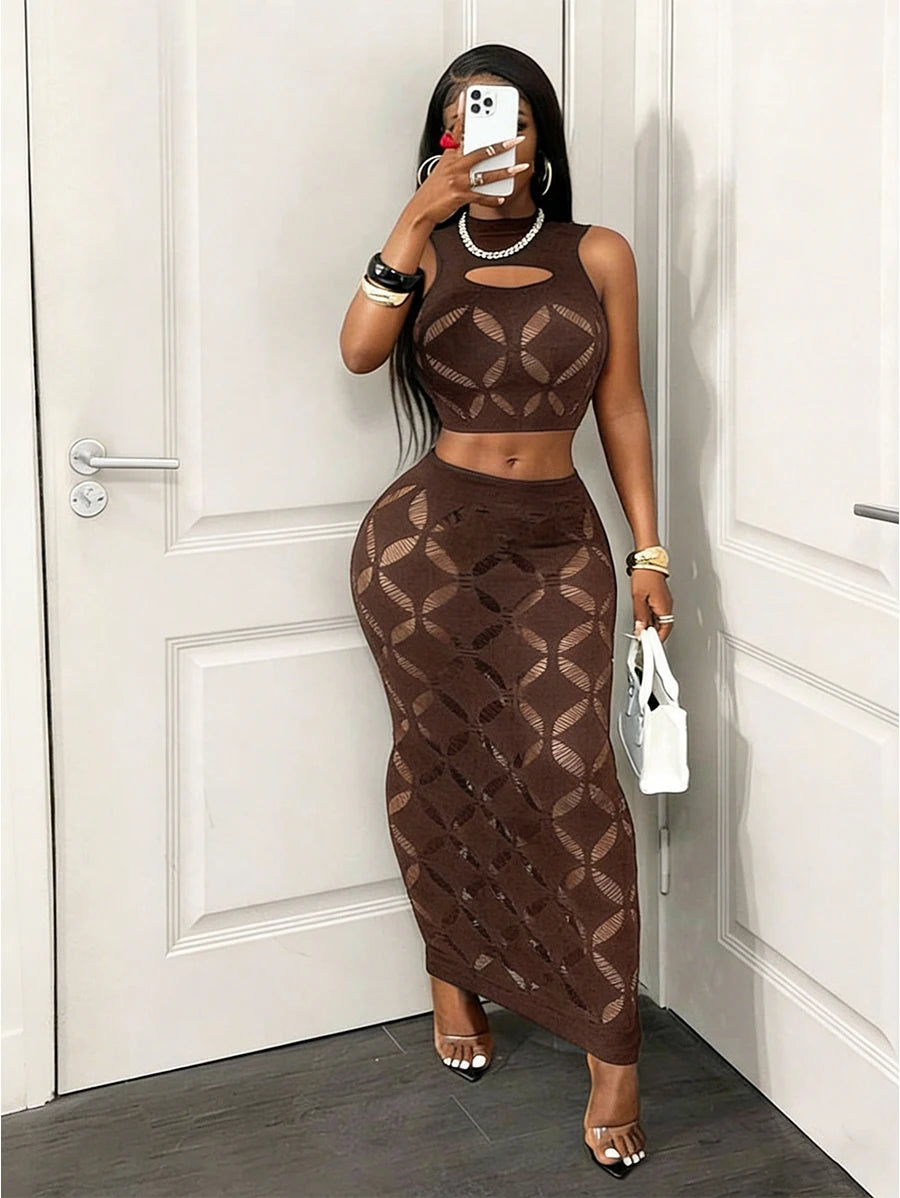 FHSEER Plus Size Women's 2-Piece Mesh Clubwear Set