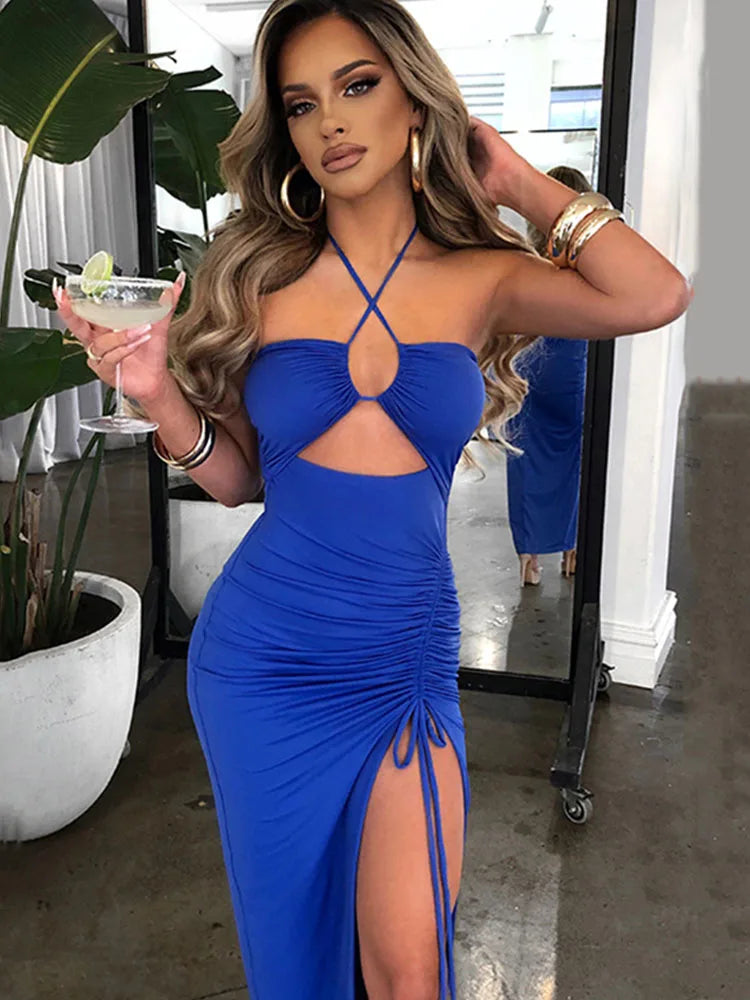 Women's Sleeveless Backless Bodycon Midi Dress – Sexy Nightclub & Party Dress