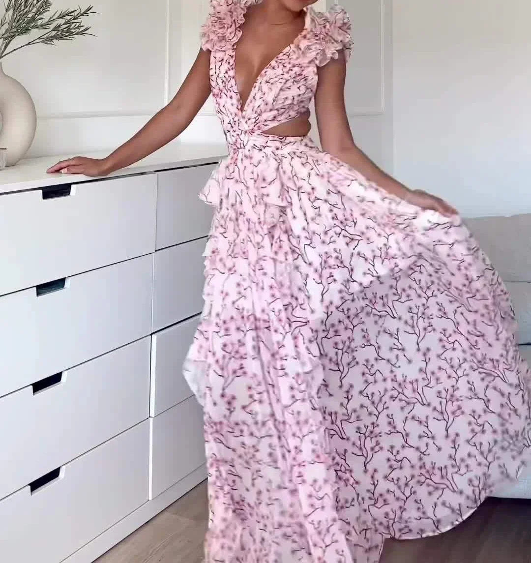 Summer Women's Long Skirt – Elegant Print, Backless & Sleeveless