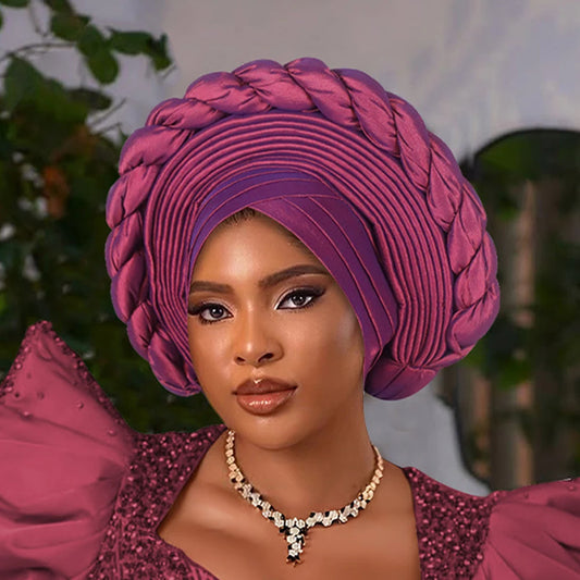African Auto Gele Headtie – Aso Oke Nigerian Wedding & Party Head Wrap