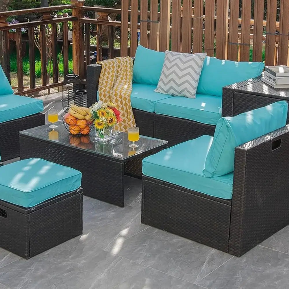 8-Piece Outdoor PE Rattan Patio Furniture Set with Waterproof Cover
