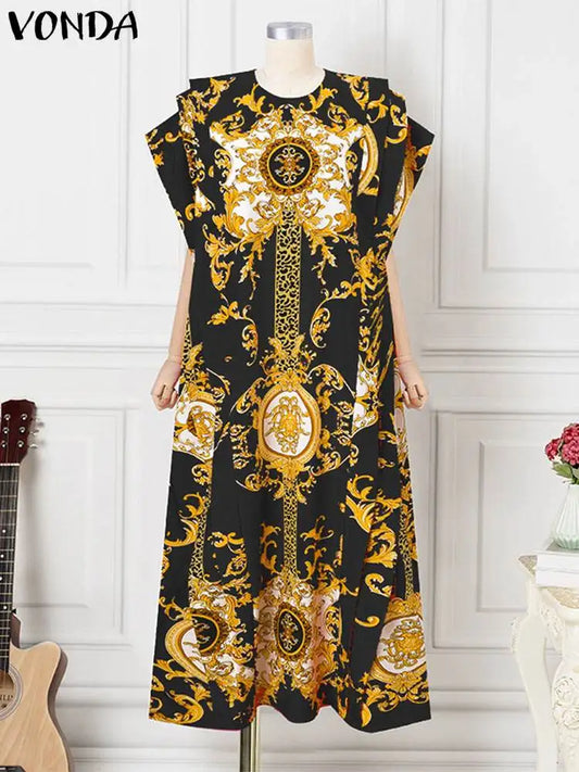 VONDA Plus Size 5XL Elegant Maxi Long Dress