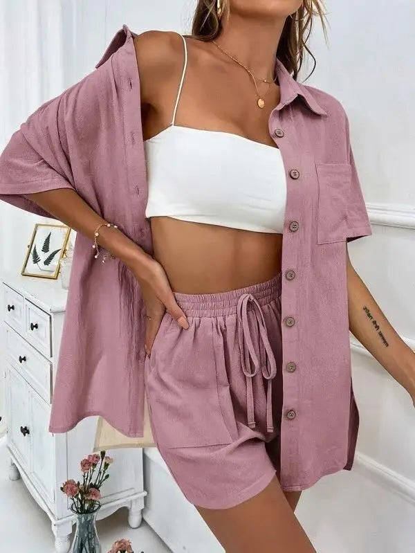 Stay Cool & Stylish This Summer – Women's Cotton Linen Two-Piece Set