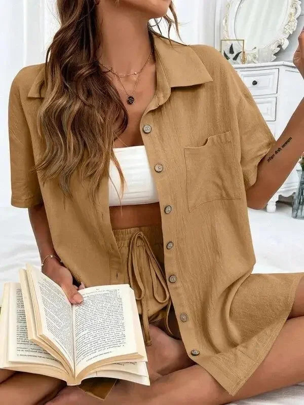 Stay Cool & Stylish This Summer – Women's Cotton Linen Two-Piece Set