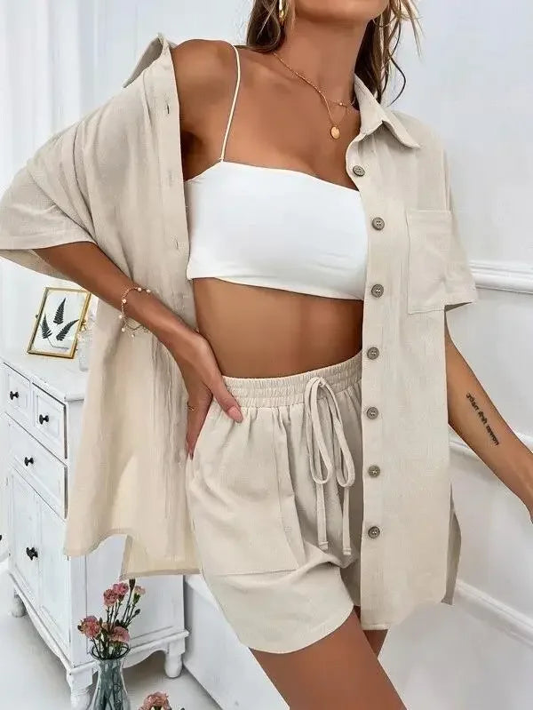 Stay Cool & Stylish This Summer – Women's Cotton Linen Two-Piece Set