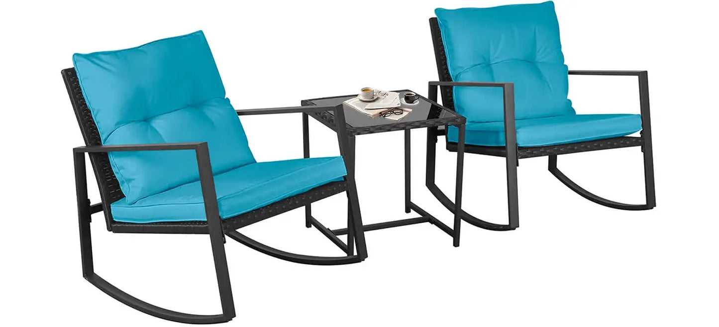SUNCROWN 3-Piece Outdoor Patio Bistro Set with Rocking Chair