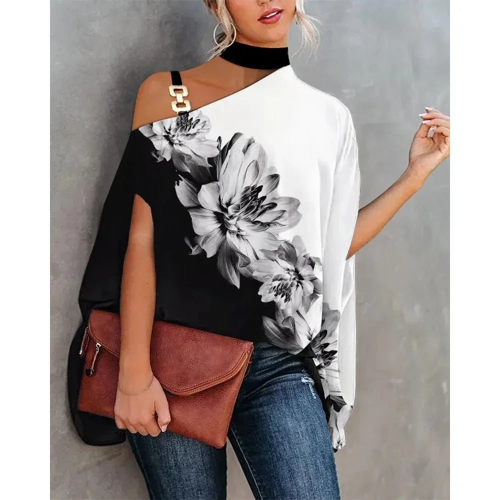 Casual Floral Batwing Sleeve Blouse for Women – Loose Summer Fashion Top