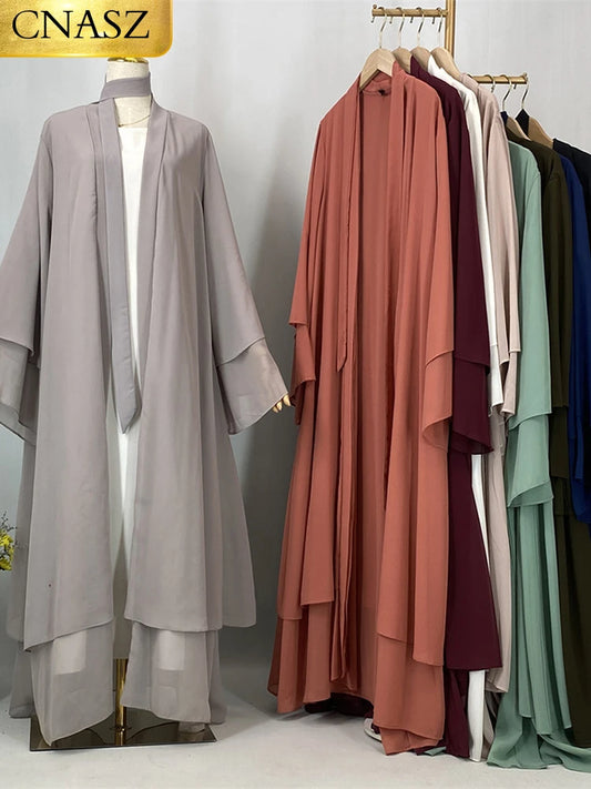 Latest Muslim Abaya – Two-Layer Chiffon Elegant Cardigan Robe for Women
